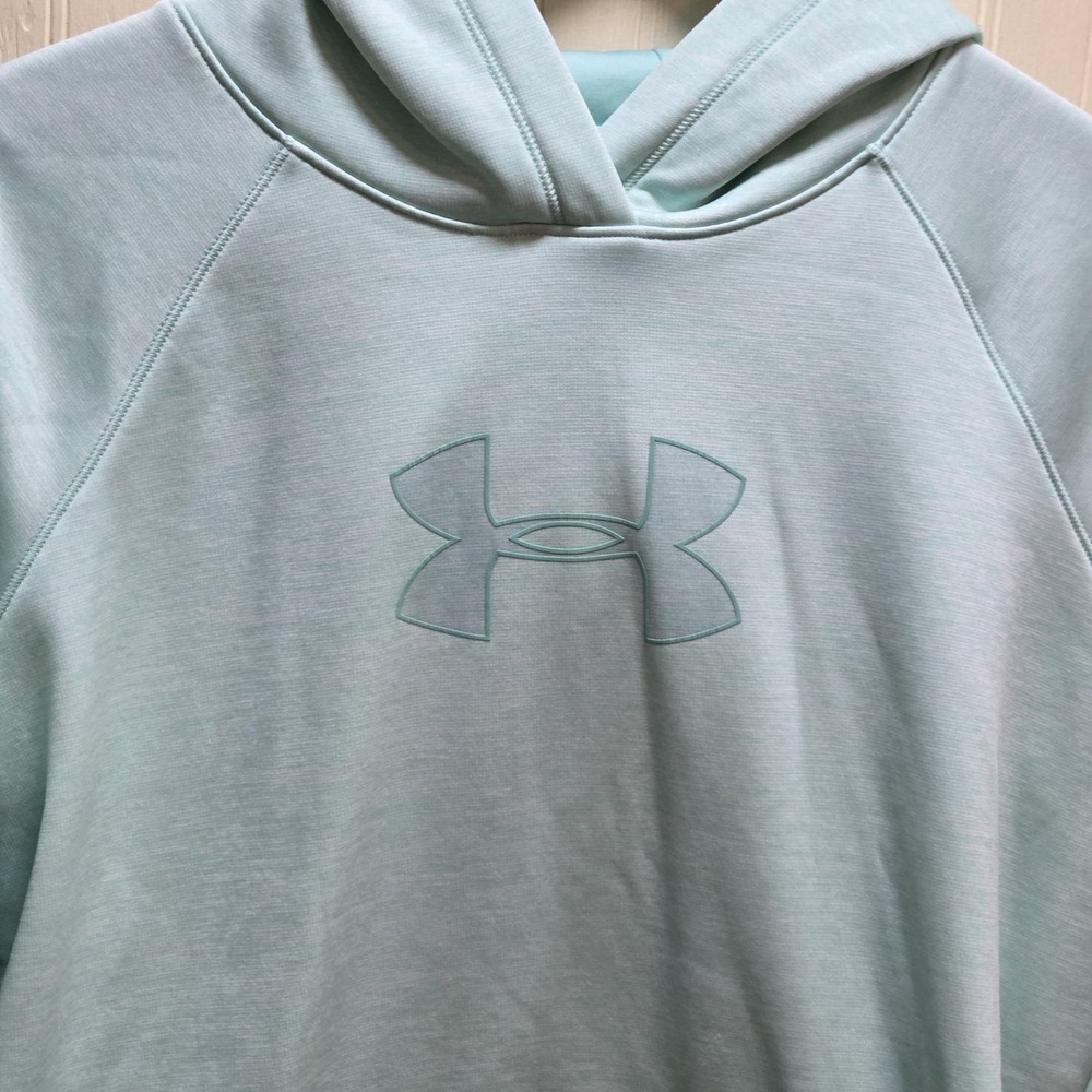 Under Armour Hoodie Mens Medium Mint Green ColdGear Fleece Pullover Logo Top